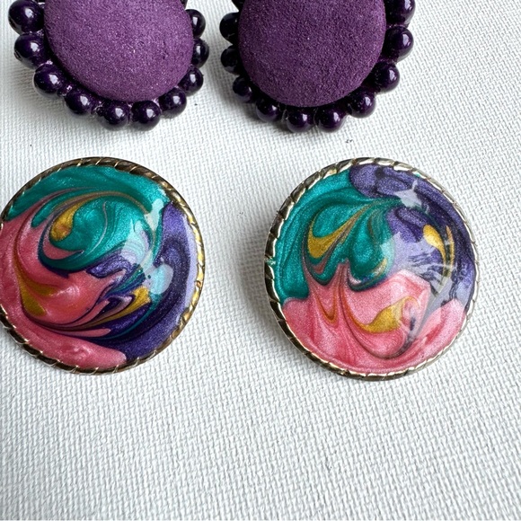 Vintage Lot of Purple Earrings 1980s - Picture 6 of 7